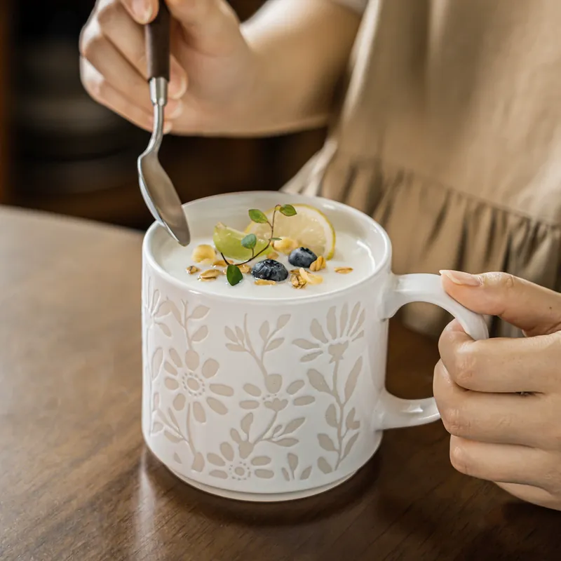 Floral Relief Ceramic Mug tableware view 2