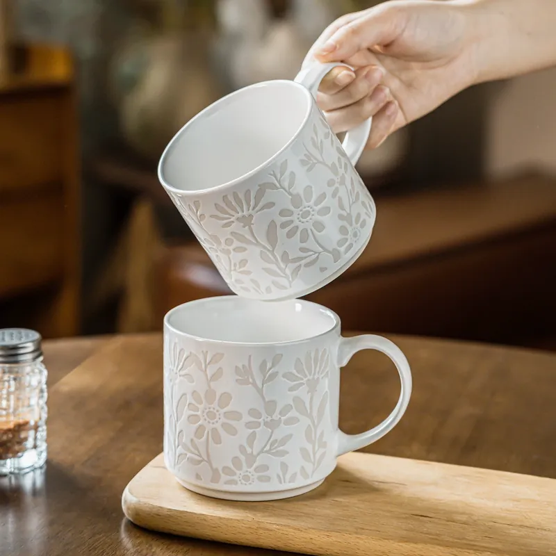 Floral Relief Ceramic Mug tableware view 3