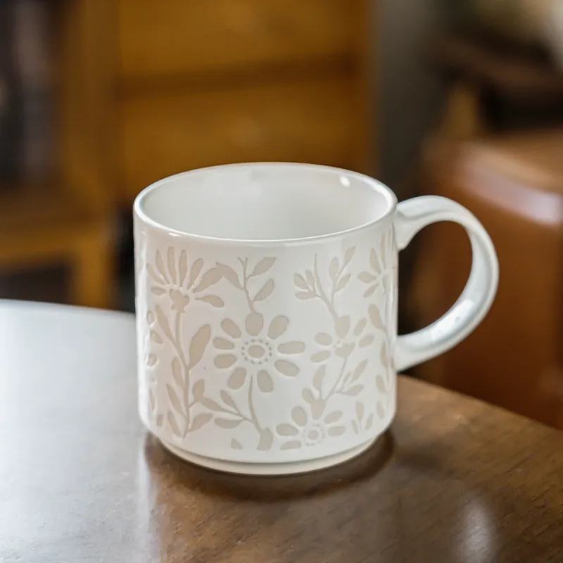 Floral Relief Ceramic Mug tableware view 4