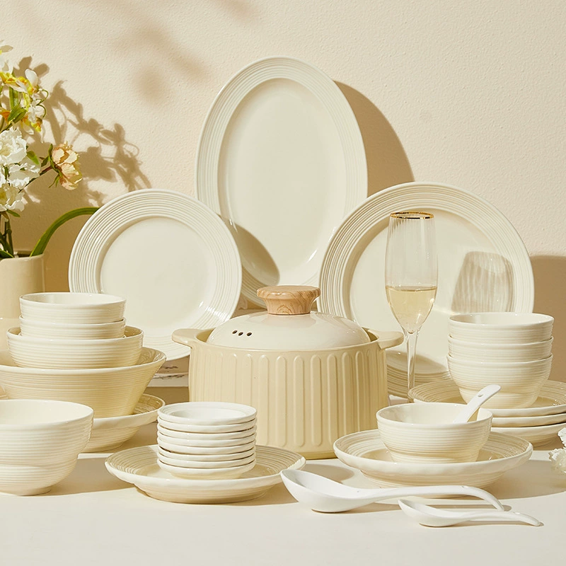 Embossed Cream Porcelain Dinnerware Set
