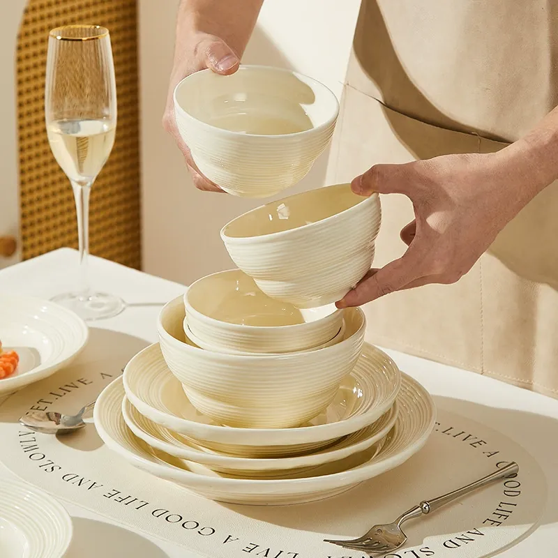 Embossed Cream Porcelain Dinnerware Set tableware view 2
