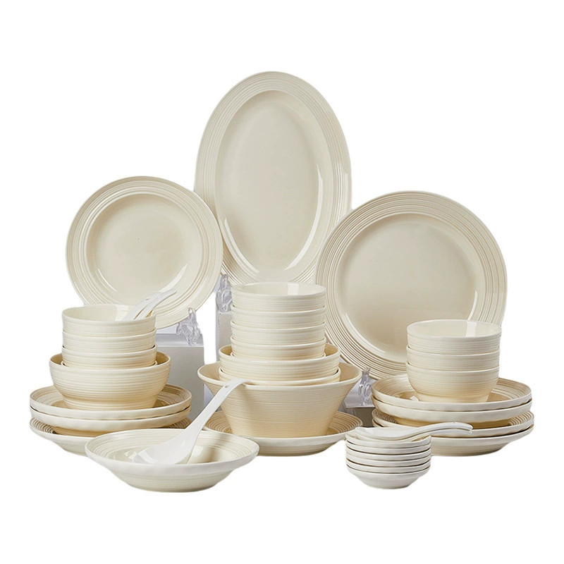 Embossed Cream Porcelain Dinnerware Set tableware view 5