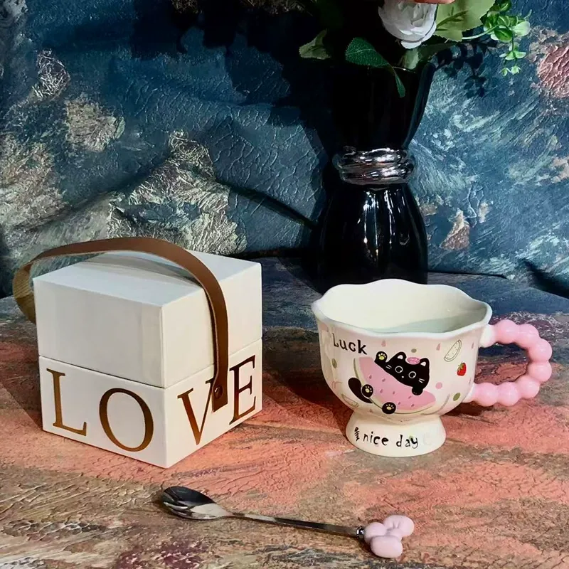 Black Cat Ceramic Mug with Spoon