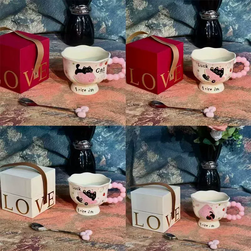 숟가락이 있는 검은 고양이 세라믹 머그 tableware view 7