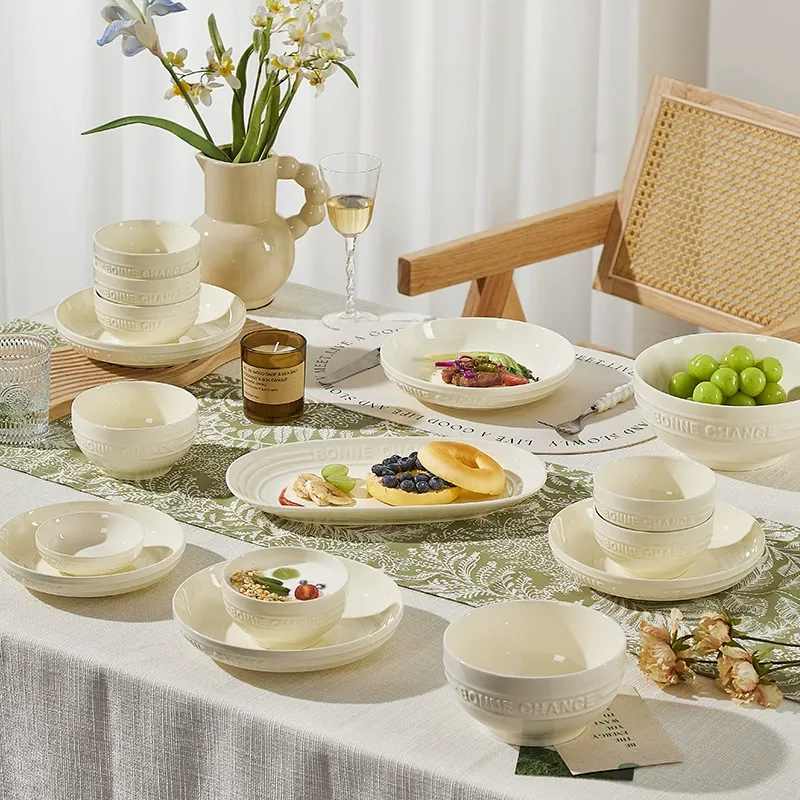 French Cream Porcelain Dinnerware Set tableware view 4
