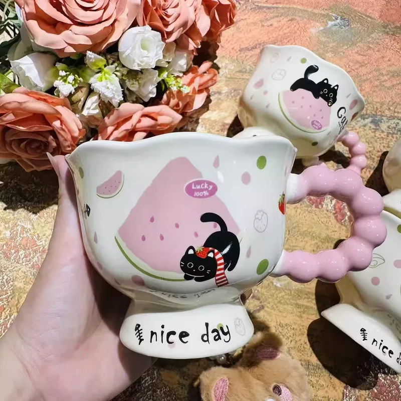 Cat Ceramic Mug with Spoon