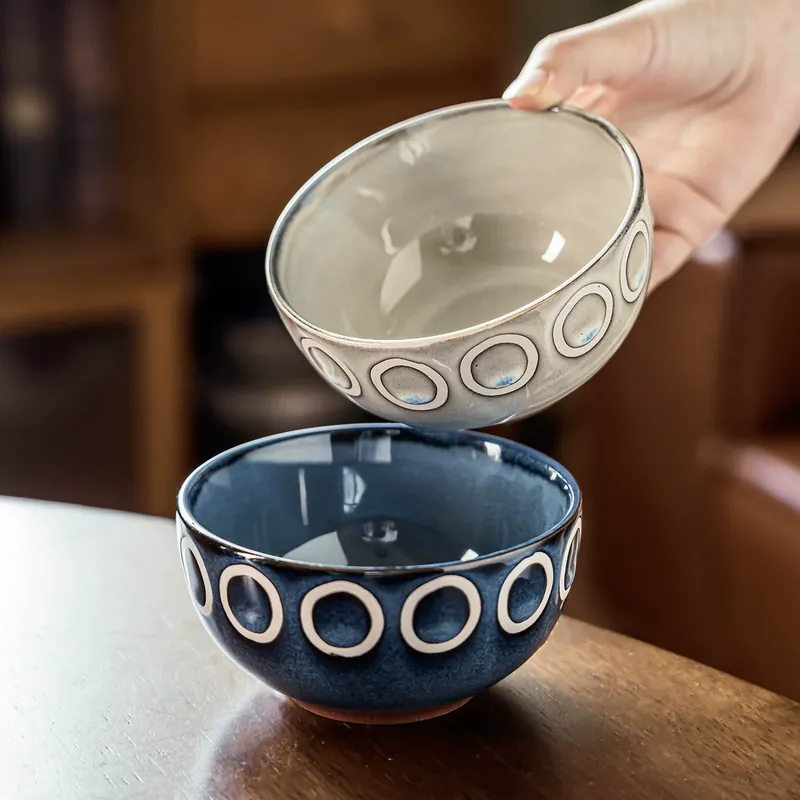 Round Ceramic Rice Bowl with Circle Pattern tableware view 2