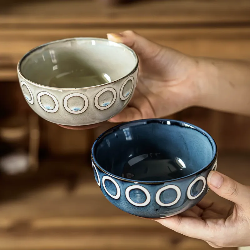 Round Ceramic Rice Bowl with Circle Pattern tableware view 3