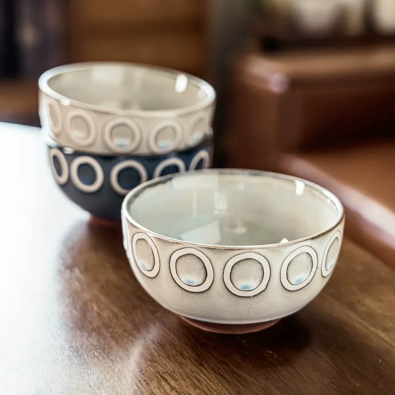 Round Ceramic Rice Bowl with Circle Pattern tableware view 4