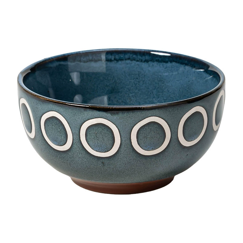 Round Ceramic Rice Bowl with Circle Pattern tableware view 5