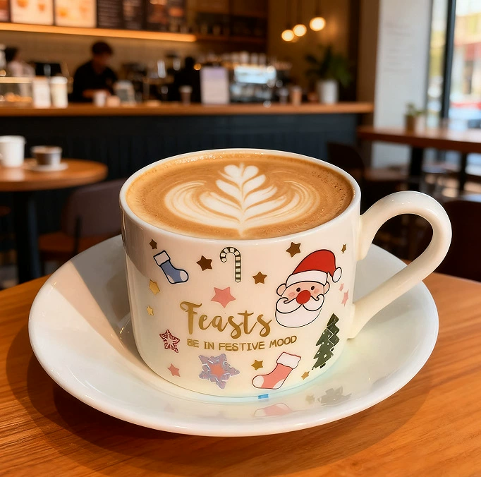 Christmas Coffee Cup and Saucer Set tableware view 2