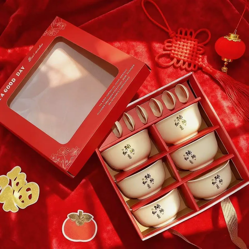 Red Ceramic Bowl and Chopstick Set tableware view 2