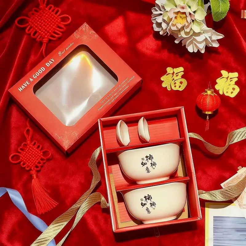 Red Ceramic Bowl and Chopstick Set tableware view 4