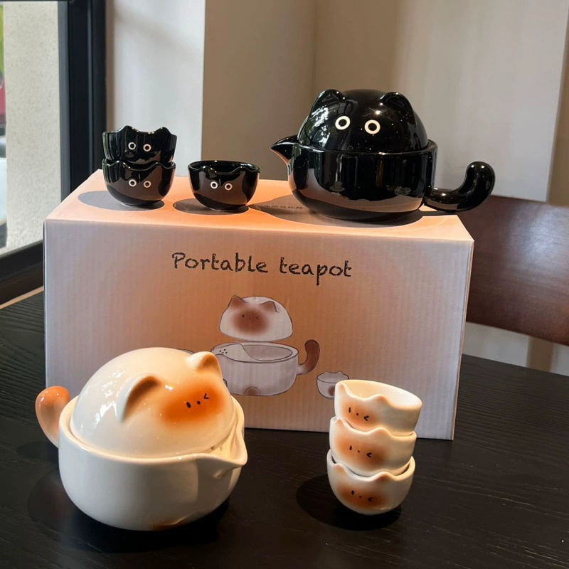 Cat Ceramic Travel Tea Set