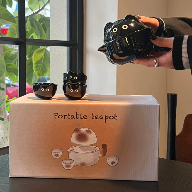 Cat Ceramic Travel Tea Set tableware view 2