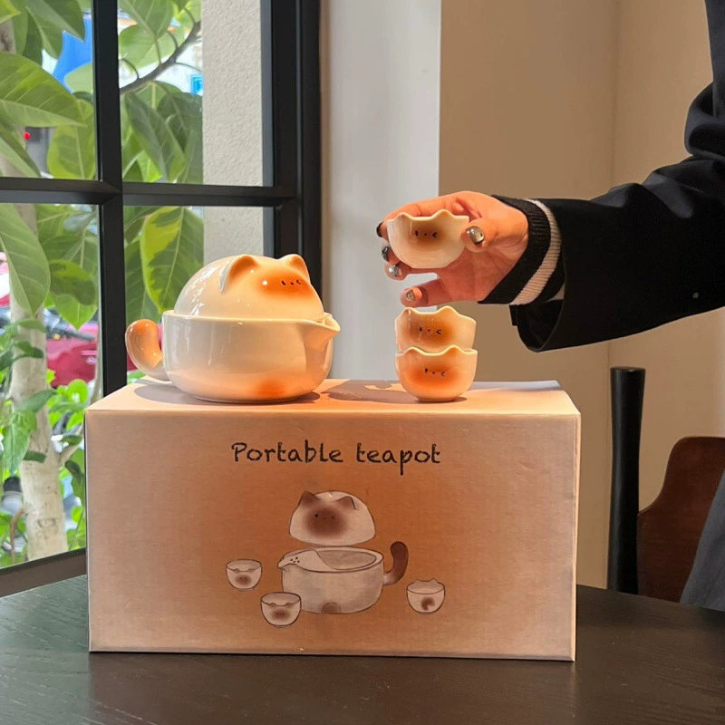 Cat Ceramic Travel Tea Set tableware view 3