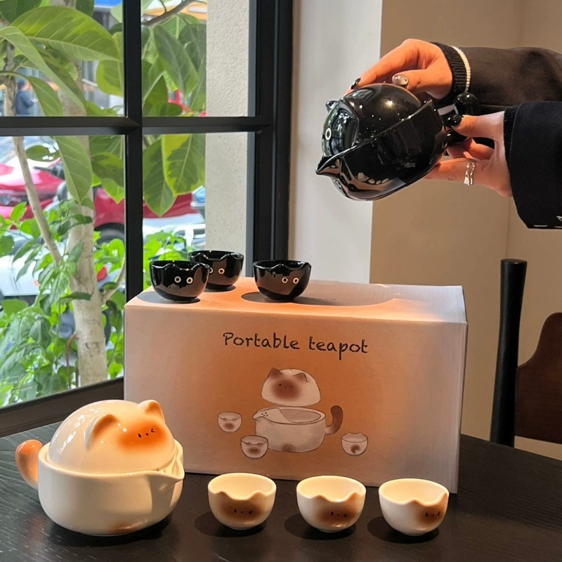 Cat Ceramic Travel Tea Set tableware view 4