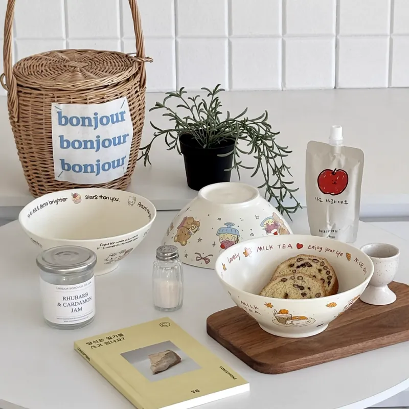 귀여운 카툰 도자기 대형 볼 tableware view 2