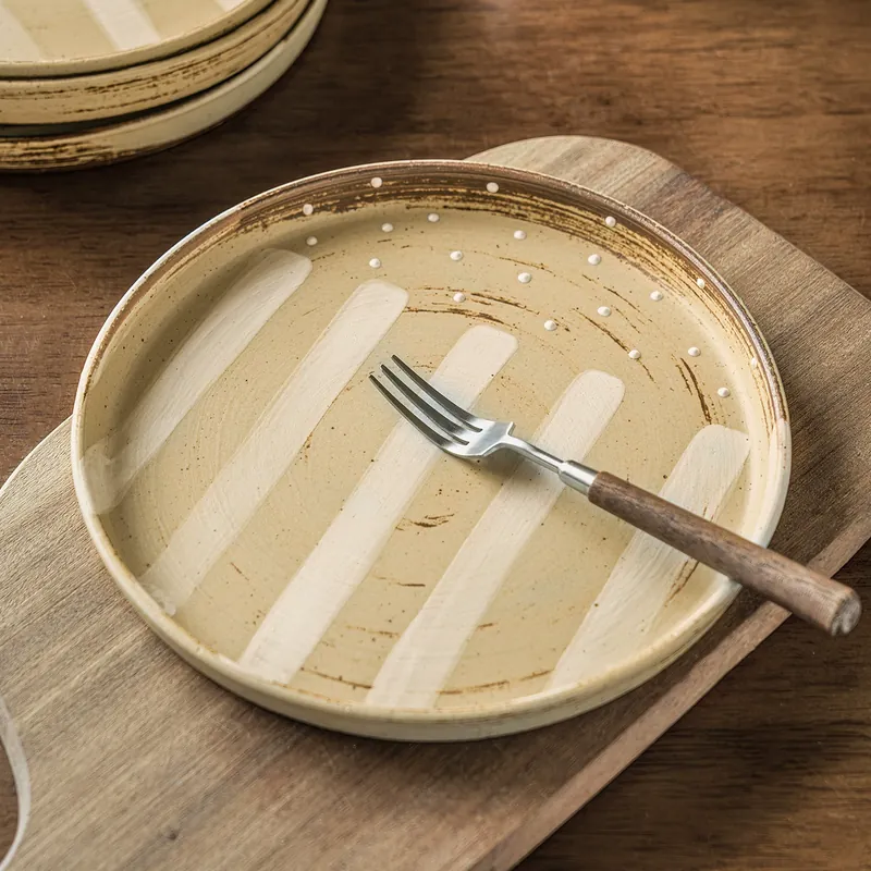 Hand-Painted Striped Ceramic Plate tableware view 3