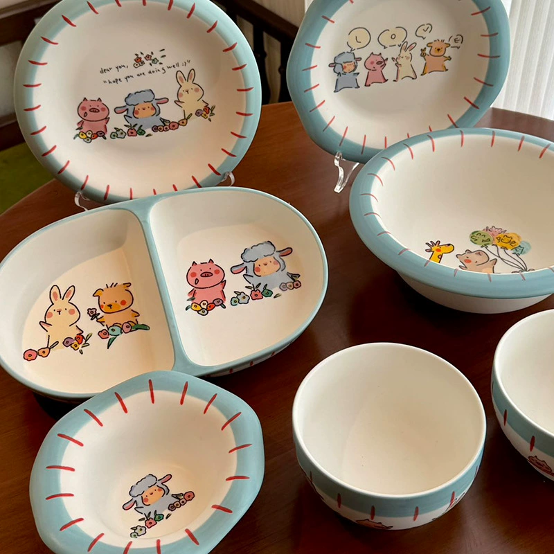 Blue Matte Ceramic Breakfast Plate and Bowl Set