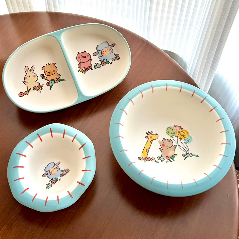 Набор керамических тарелки и миски для завтрака, синий матовый tableware view 3
