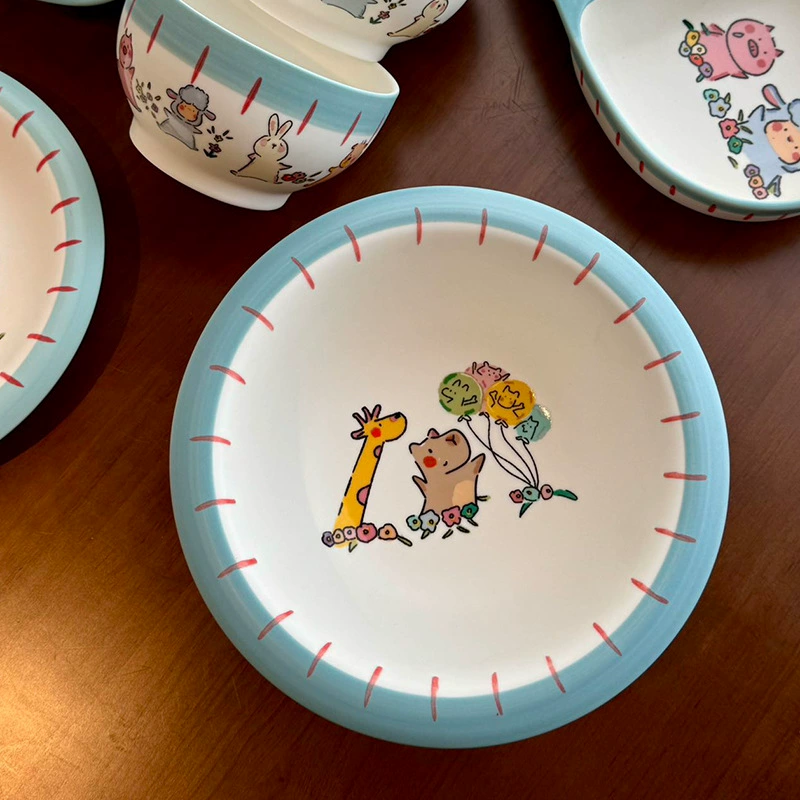 Набор керамических тарелки и миски для завтрака, синий матовый tableware view 4