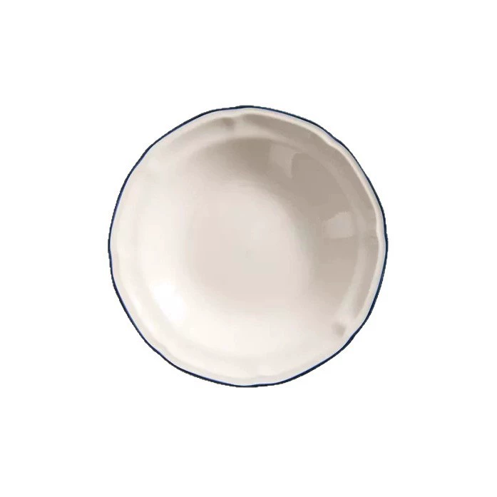 Simple White Blue Rim Ceramic Soup Plate tableware view 5