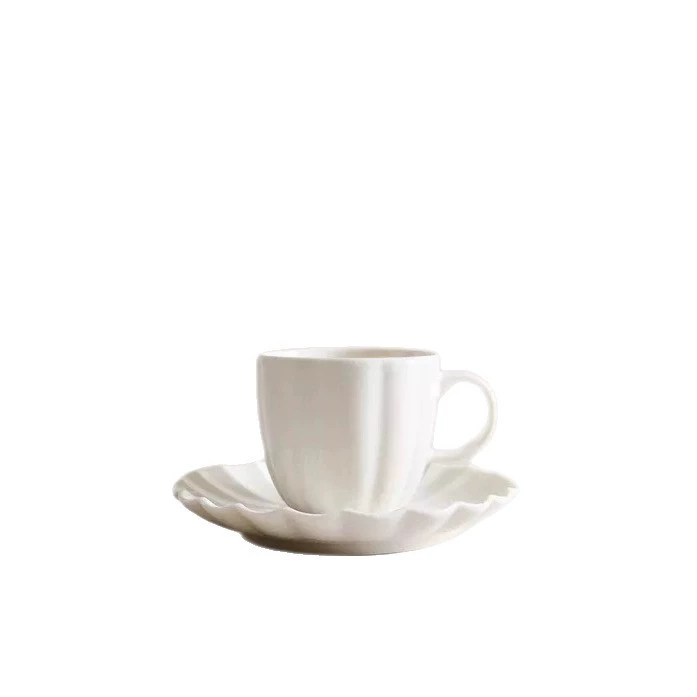 White Vertical Stripe Ceramic Cup and Saucer Set tableware view 5