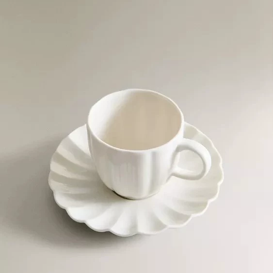 White Vertical Stripe Ceramic Cup and Saucer Set tableware view 6