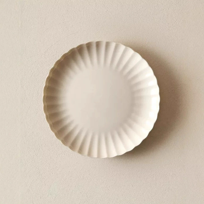 White Relief Ceramic Dinner Plate