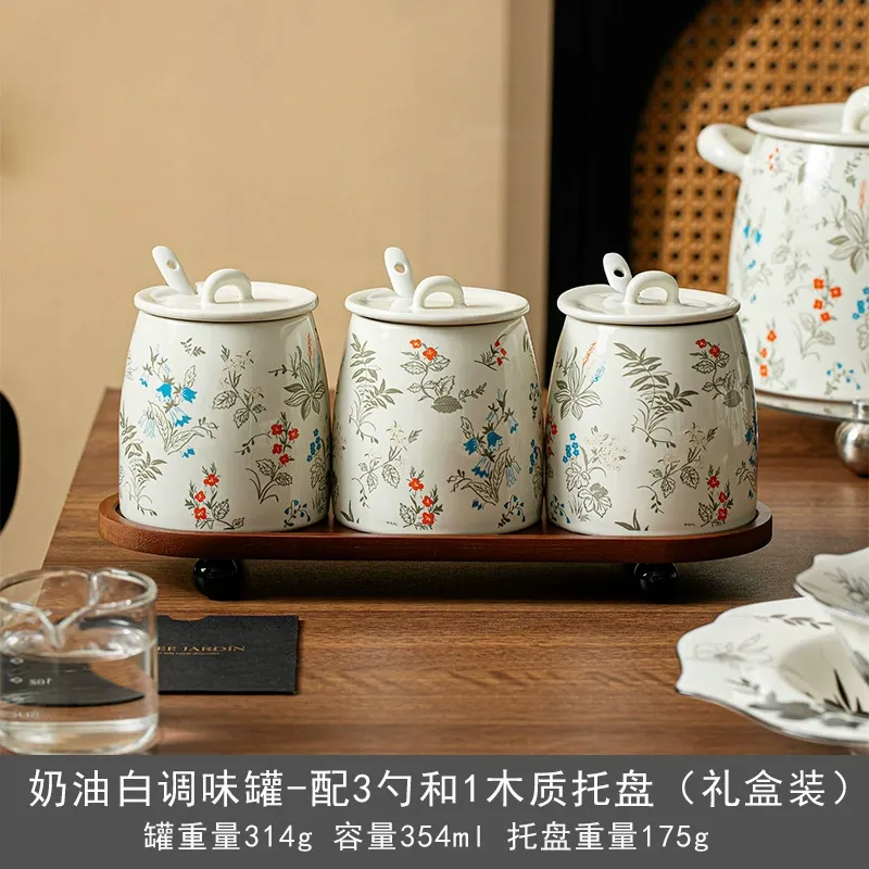 Ensemble de pots à condiments en céramique avec support, style français tableware view 7