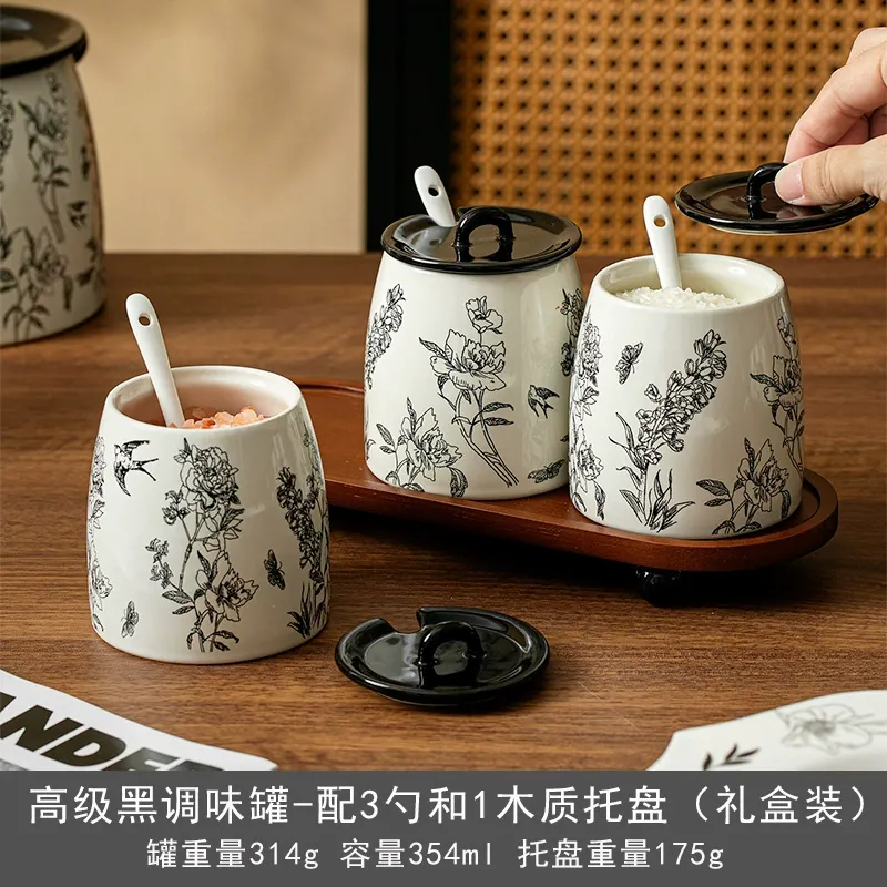Ensemble de pots à condiments en céramique avec support, style français tableware view 8