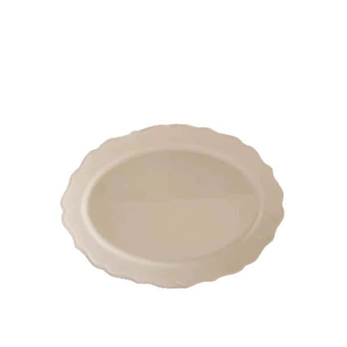 Prato de sobremesa oval de cerâmica branca com relevo tableware view 5