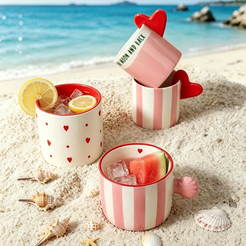 Vertical Stripe Heart Ceramic Mug tableware view 2