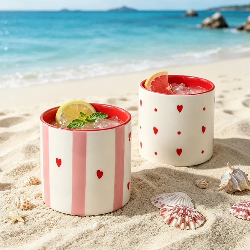 Vertical Stripe Heart Ceramic Mug tableware view 3