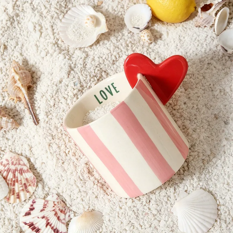 Vertical Stripe Heart Ceramic Mug tableware view 4