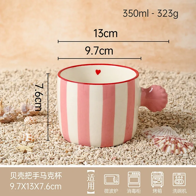 Vertical Stripe Heart Ceramic Mug tableware view 8