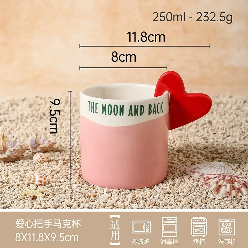 Vertical Stripe Heart Ceramic Mug tableware view 9
