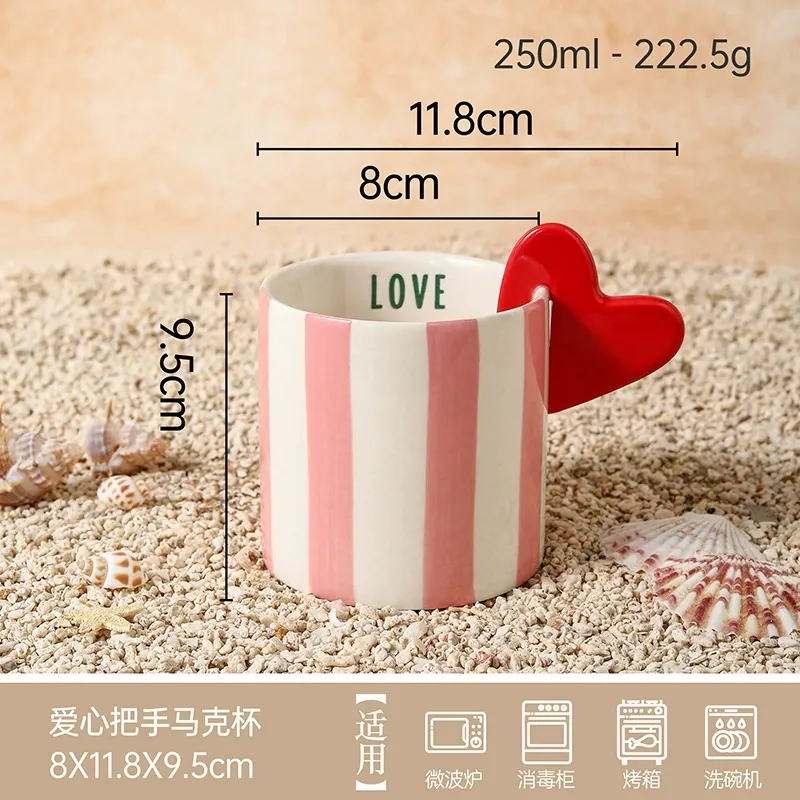Vertical Stripe Heart Ceramic Mug tableware view 10