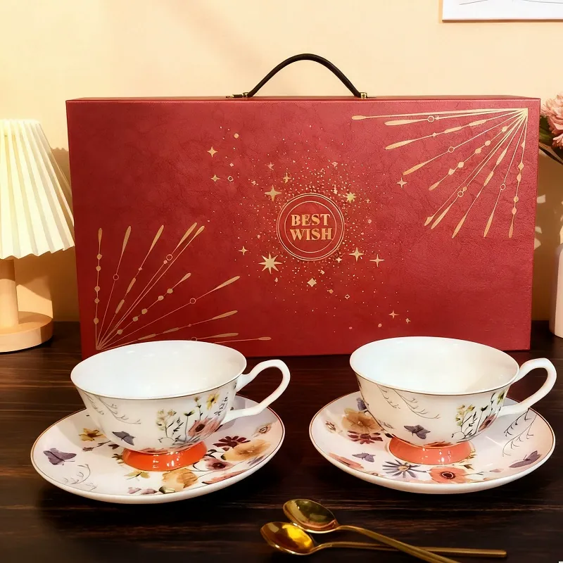Bone China Coffee Cup and Saucer Gift Set