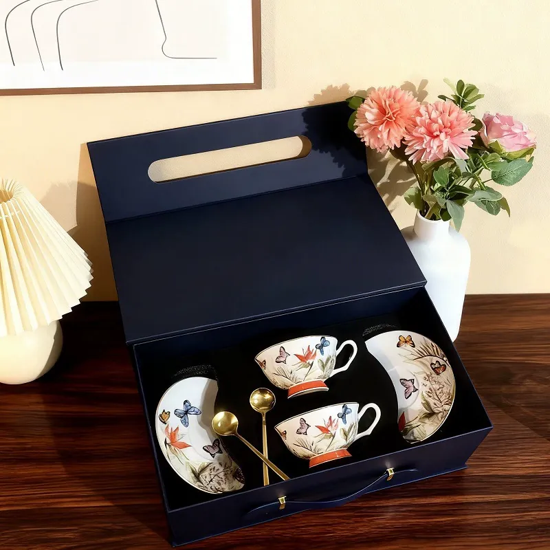 Bone China Coffee Cup and Saucer Gift Set tableware view 2