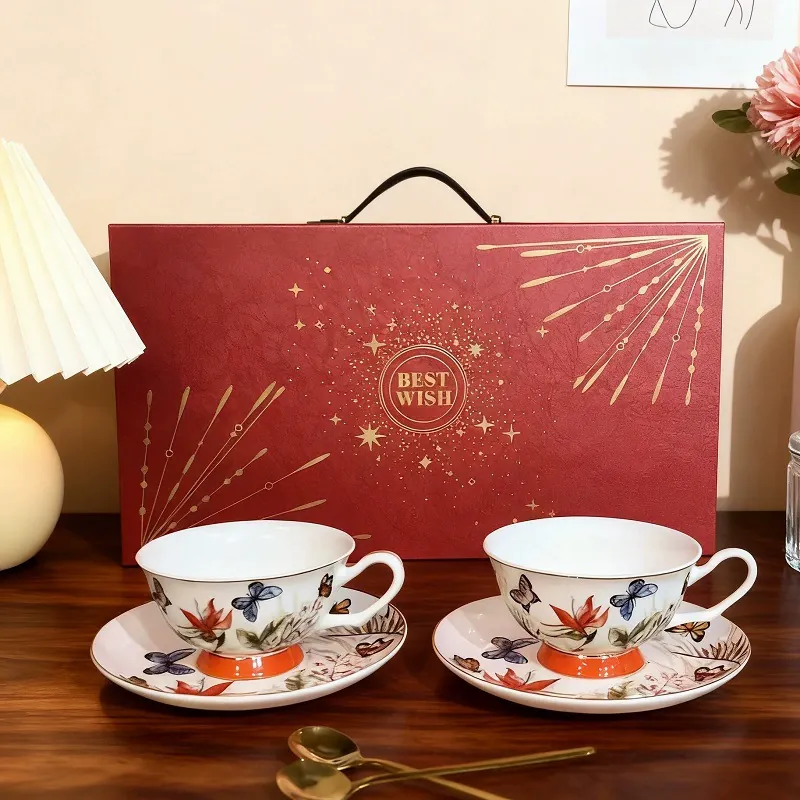 Bone China Coffee Cup and Saucer Gift Set tableware view 3