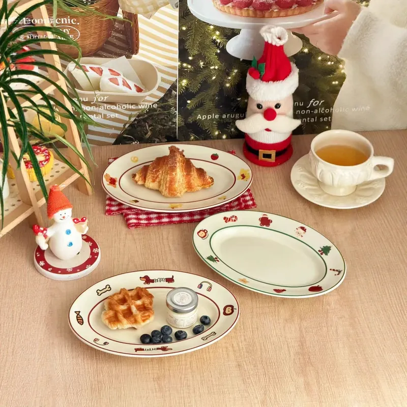 Christmas Cartoon Ceramic Breakfast Plate tableware view 2
