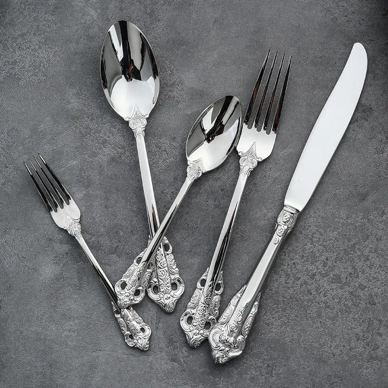 Stainless Steel Cutlery Set with Relief Pattern tableware view 2
