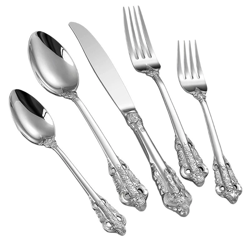 Stainless Steel Cutlery Set with Relief Pattern tableware view 5